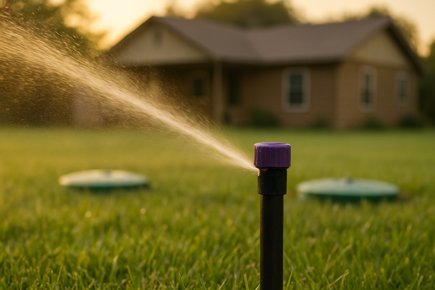 Licensed technician servicing an aerobic septic system control panel at an Elgin, Texas home